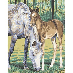 Canevas Luc Création La jument et son poulin craintif
