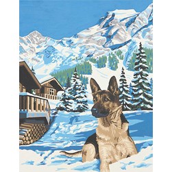 Canevas Luc Création Berger Allemand au sein de la montagne enneigée