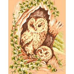 Canevas Luc Création Hiboux cachés dans l'arbre