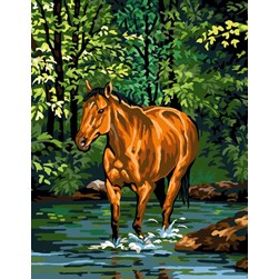 Canevas Luc Création La gambade du pur-sang dans le sous bois