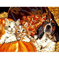 Canevas Luc Création Trois copains en automne