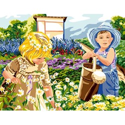 Canevas Luc Création Les enfants jardinent