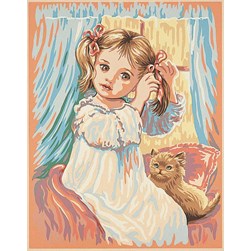 Canevas Luc Création Petite fille faisant ses couettes