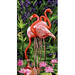 Canevas Rafael Angelot Flamants roses et nénuphars