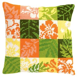 Coussin au demi point Royal Paris Carrés tropicaux