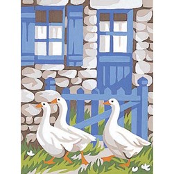 kit Canevas - Petits trous Royal Paris Les oies à la barrière bleue