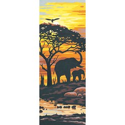 Canevas Margot Eléphants savaniens au crépuscule