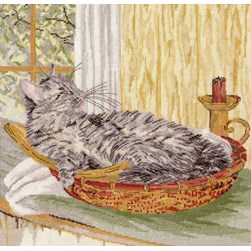 kit Point de croix Royal Paris Le chat angora dans son panier