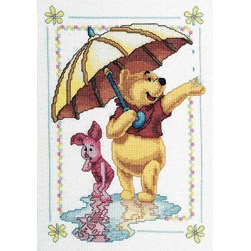 kit Point de croix Royal Paris Winnie et porcinet à l'abri de la pluie