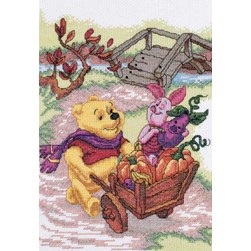 kit Point de croix Royal Paris Winnie et la brouette de citrouilles