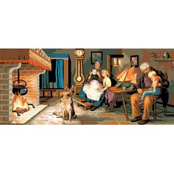 Canevas Luc Création Discussion familiale près du feu