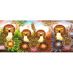 Canevas Luc Création Chouettes au sein de l'herbe fleurie