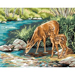 Canevas Luc Création Biche et son fils au ruisseau