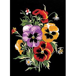 Canevas Margot Pensées sur fond noir