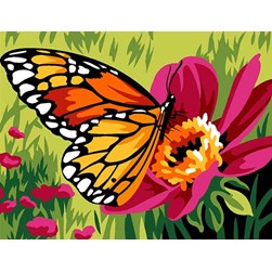 kit Canevas - Petits trous Margot Papillon buttinant la fleur rose