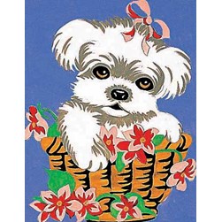 kit Canevas - Petits trous Margot Le chiot blanc du panier