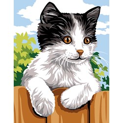 kit Canevas - Petits trous Margot Chaton à la barrière