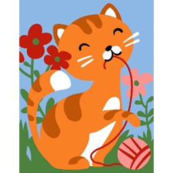 kit Canevas - Petits trous Margot Chat roux et pelote de laine
