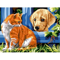 Canevas SEG Le bébé labrador beige et son voisin