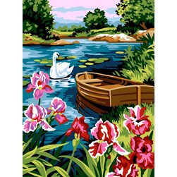 Canevas SEG La barque de l'étang aux iris rouges