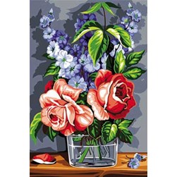 Canevas SEG Fleurs rose et bleuté