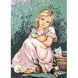 Canevas SEG La petite fille et les chatons