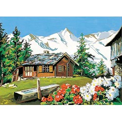 Canevas SEG Chalet montagnard au sein des fleurs