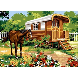 Canevas SEG Cheval près de la roulotte