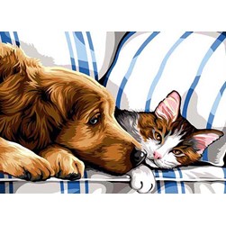 Canevas SEG Chat et chien en sieste