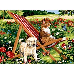 Canevas SEG La détente du labrador et du chat