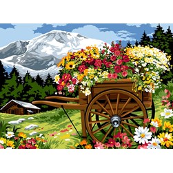 Canevas SEG Charrue de fleurs en montagne