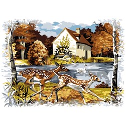 Canevas SEG Scène de chasse près du moulin à eau