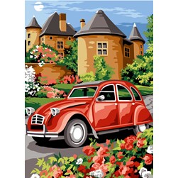 Canevas SEG La 2 CV rouge en promenade
