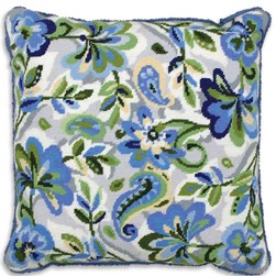 Coussin demi point Woolmark Anchor Paisley Floral en Bleu