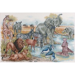 kit Point de croix Anchor Le bain des animaux de la savane
