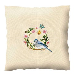 Coussin broderie Point de Croix Aux 4 Points Du Monde Coussin ronde fleurie de l'oiseau bleu