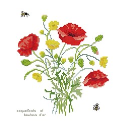 kit Point de croix Aux 4 Points Du Monde LEs boutons d'or et les coquelicots