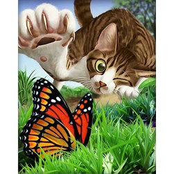 Broderie diamant Diamond Painting L'attaque du chat