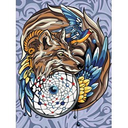 Broderie diamant Diamond Painting Le loup de l'attrape rêve