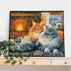 Broderie diamant Diamond Painting Deux chats angora au coin du feu