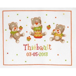 Broderie naissance DMC Les oursons multicolores