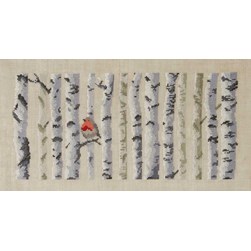 kit Point de croix DMC Un rouge gorge dans les bouleaux