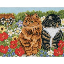 kit Point de croix DMC Deux chats dans le champs