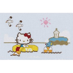kit Point de croix DMC Kitty et le bateau gonflable