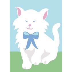 kit Canevas - Gros trous DMC Chat blanc au ruban bleu