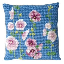 Coussin au demi point DMC Liserons roses