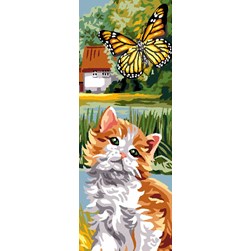 Canevas Luc Création Le papillon et le chaton angora