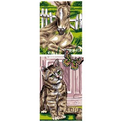 Canevas Luc Création Cheval au repos et chat au papillon