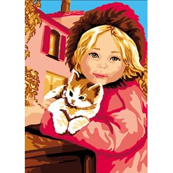 Canevas Luc Création La complicité du chaton et de la fille