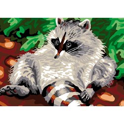 Canevas Luc Création Raton laveur endormi au bord du chemin